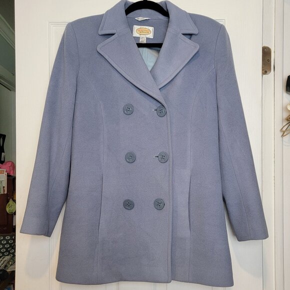 Women's Pale Blue Wool Cashmere Blend Double Breasted Peacoat - 6 - Picture 13 of 13